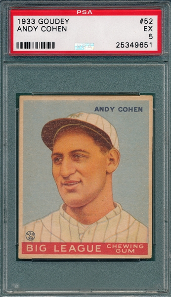 1933 Goudey #52 Andy Cohen PSA 5