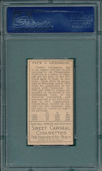 1911 T205 Livingston Sweet Caporal Cigarettes PSA 4 *Color Shift*