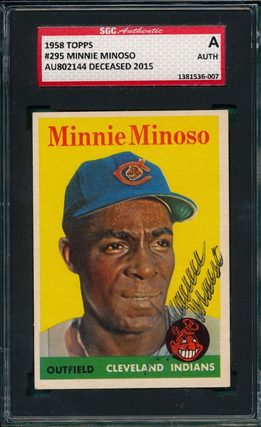 1958 Topps Minnie Minoso, Autographed SGC Authentic