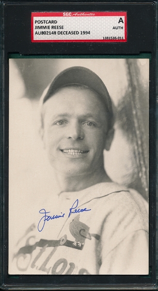 Jimmie Reese, Autographed PC, SGC Authentic
