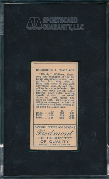 1911 T205 Wallace, Cap, Piedmont Cigarettes SGC 50