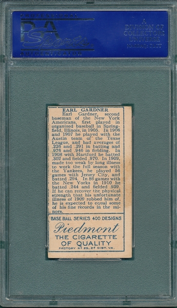 1911 T205 Gardner Piedmont Cigarettes PSA 4