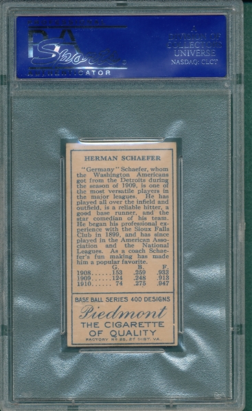 1911 T205 Schaefer Piedmont Cigarettes PSA 4