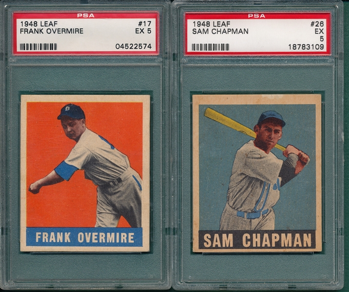1948-49 Leaf  #17 Overtire & #26 Chapman, (2) Card Lot PSA 5