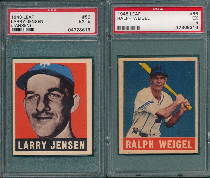1948-49 Leaf  #56 Jensen & #86 Weigel, (2) Card Lot PSA 5