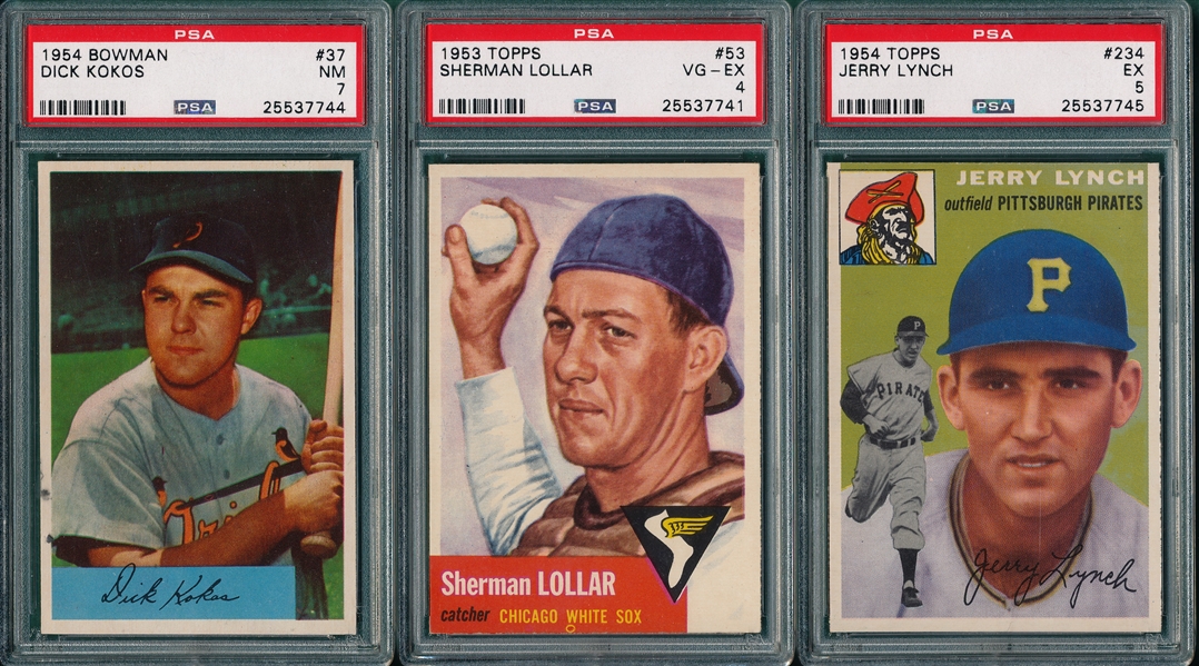 1953-54 Topps/Bowman (3) Card Lot W/ Kokos PSA 7