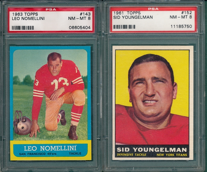 1961-81 Football (6) Card Lot W/ '63 Topps Nomellini PSA 8