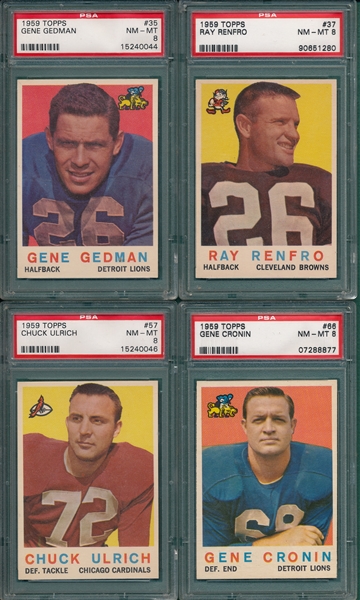1959 Topps FB Lot of (4) W/ #35 Gedman PSA 8