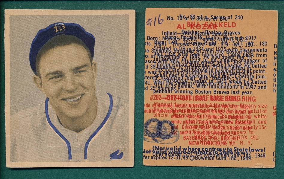 1949 Bowman (2) Card Variations Lot, Gray Background & Double Print