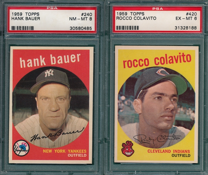 1959 Topps #420 Colavito PSA 6 & #240 Bauer PSA 8, (2) Card Lot