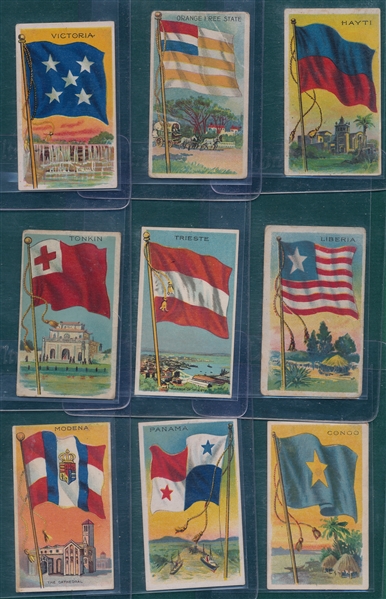 1909 T59 Flags Lot of (9), All Tough Backs