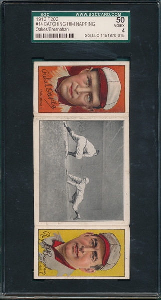 1912 T202 Catching Him Napping, Oakes/Bresnahan, Hassan Cigarettes SGC 50