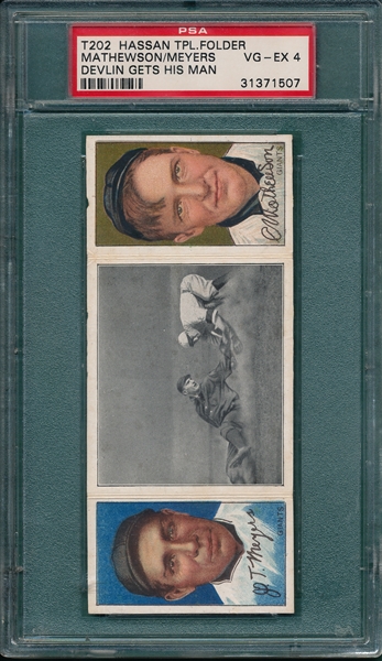 1912 T202 Devlin Gets His Man, Meyers/Mathewson Hassan Cigarettes PSA 4