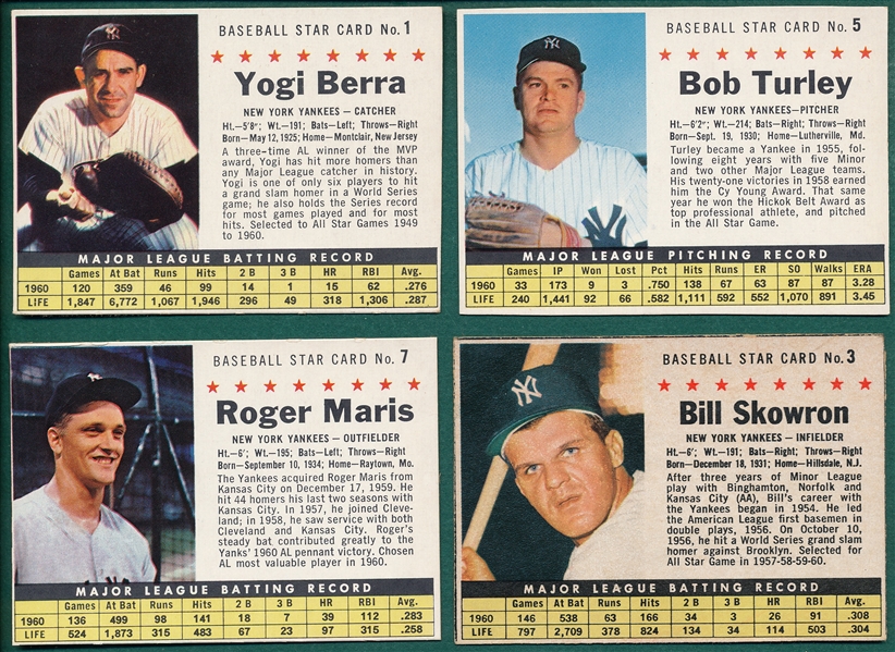 1961 Post Cereal Lot of (4) Yankees W/ Berra