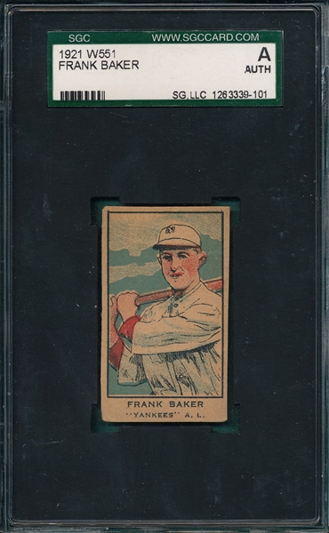 1921 W551 Frank Baker SGC Authentic