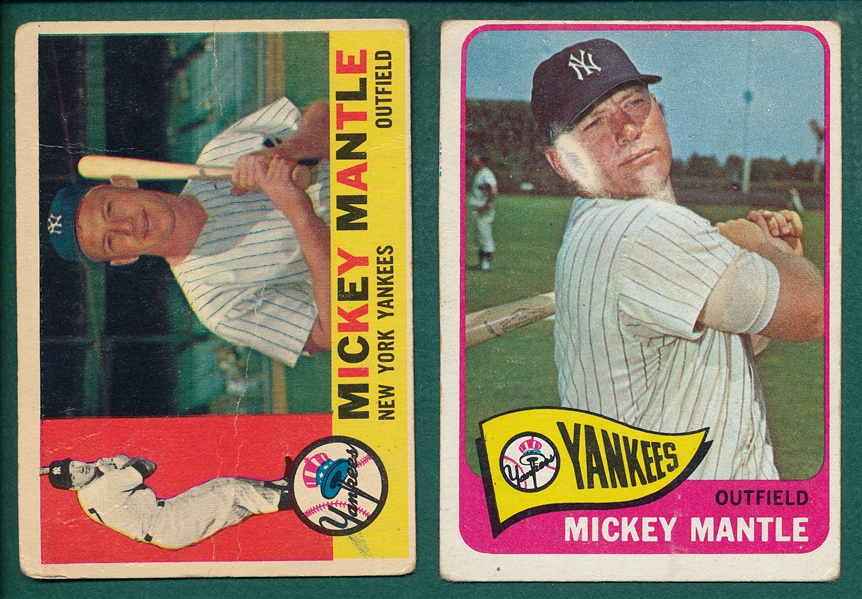 1960/65 Topps Mickey Mantle (2) Card Lot