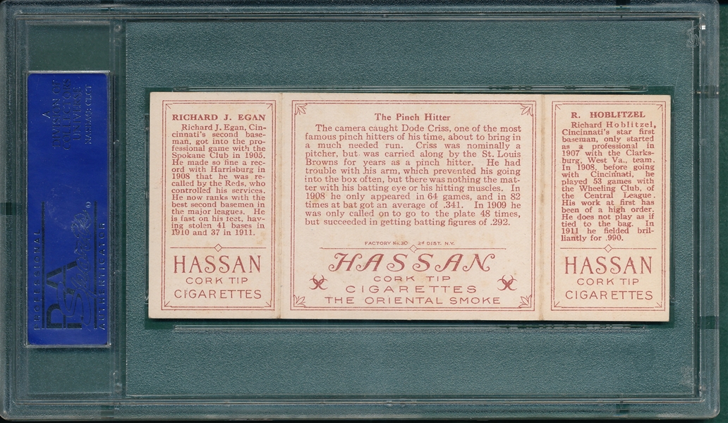 1912 T202 The Pinch Hitter, Egan/Hoblitzel, Hassan Cigarettes PSA 5