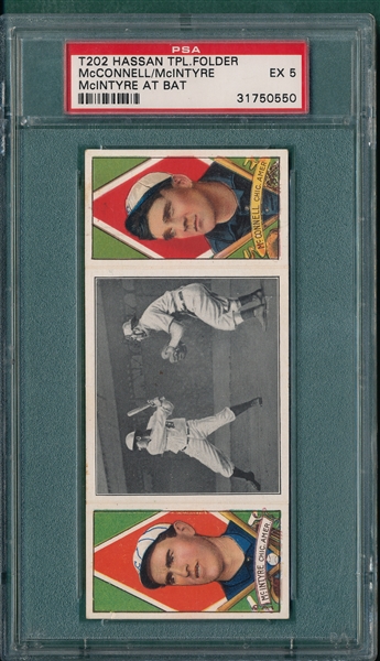1912 T202 McIntyre At Bat, McIntyre/ McConnell, Hassan Cigarettes PSA 5