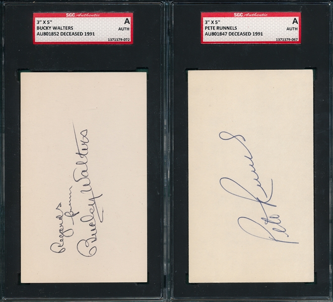 Walters & Runnels Lot of (2) Autographed Index Card SGC Authentic