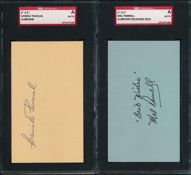 Pascual & Parnell Lot of (2) Autographed Index Card SGC Authentic