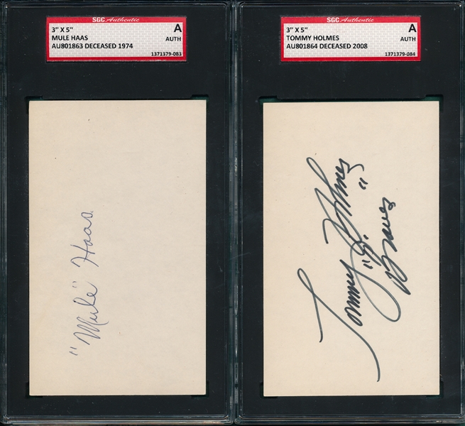 Haas & Holmes Lot of (2) Autographed Index Card SGC Authentic