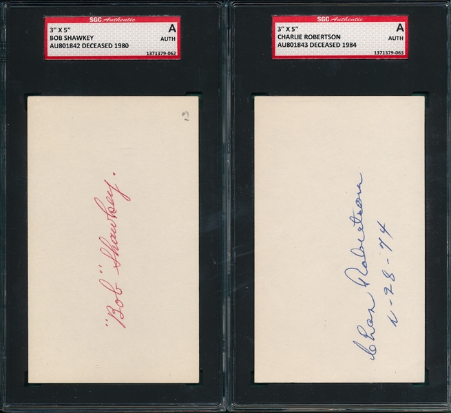 Shawkey & Robertson Lot of (2) Autographed Index Card SGC Authentic