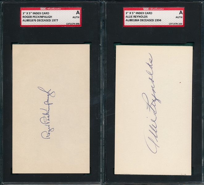 Peckinpaugh & Reynolds Lot of (2) Autographed Index Card SGC Authentic