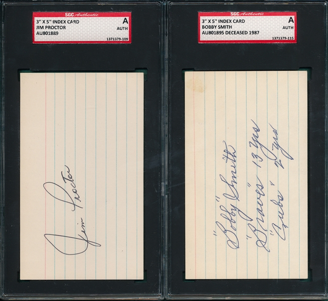 Proctor & Bobby Smith Lot of (2) Autographed Index Card SGC Authentic
