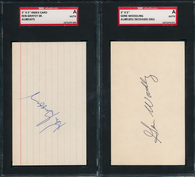 Griffey Sr. & Woodling Lot of (2) Autographed Index Card SGC Authentic