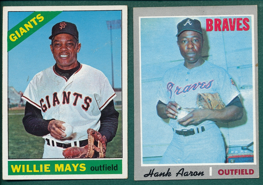 1966 Topps #1 Mays & 1970 Topps #500 Aaron, Lot of (2)
