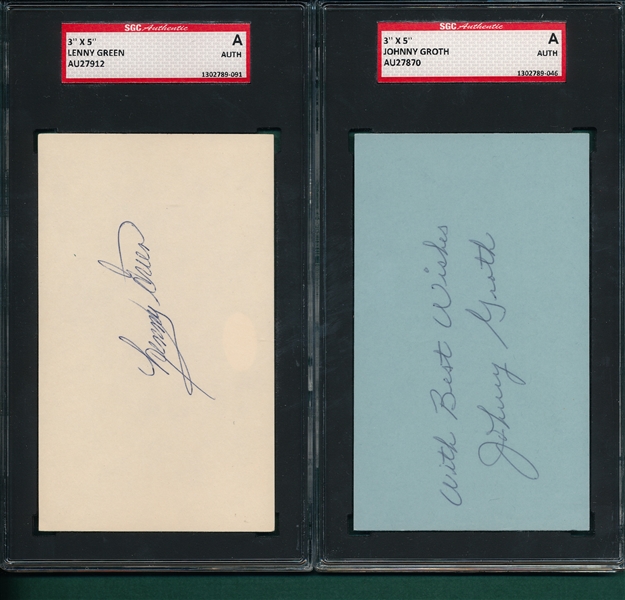 Groth & Lenny Green Lot of (2) Autographed Index Card SGC Authentic