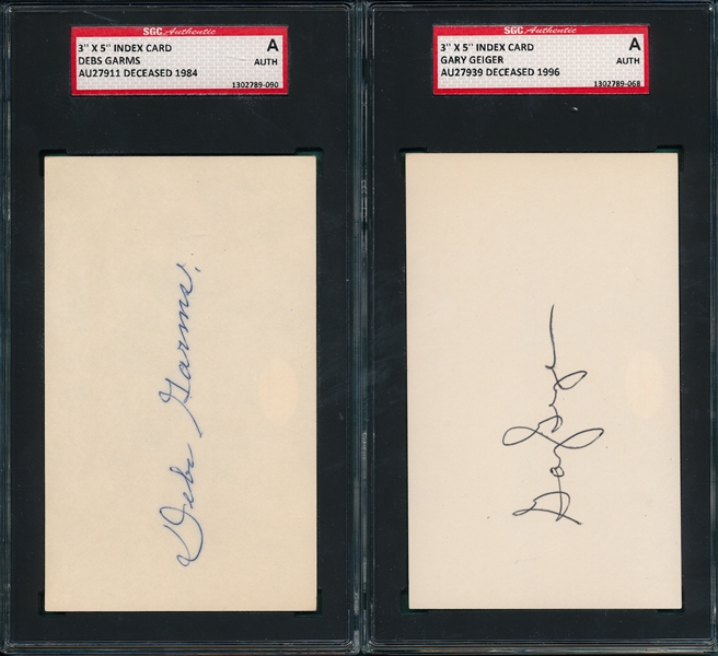 Garms & Geiger Lot of (2) Autographed Index Card SGC Authentic