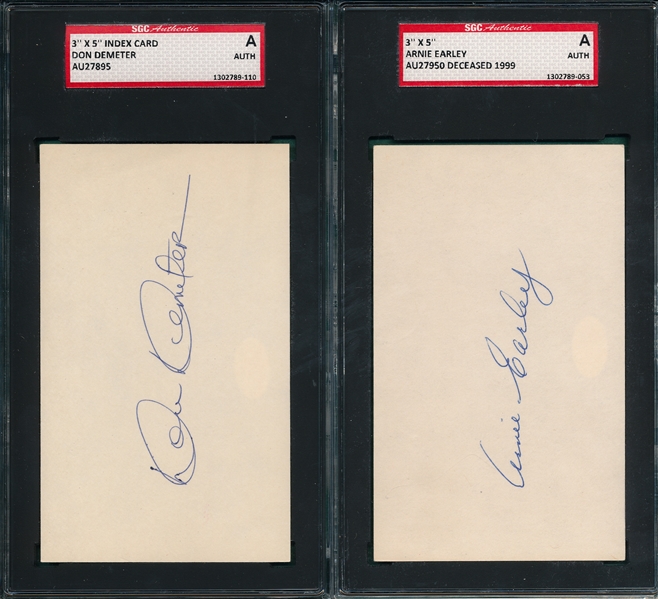 Demeter & Early Lot of (2) Autographed Index Card SGC Authentic