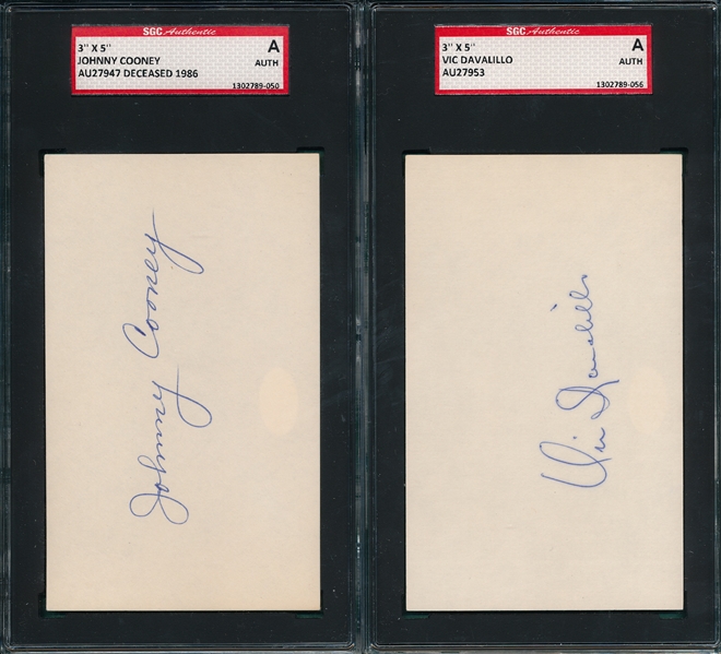 Cooney & Davalillo Lot of (2) Autographed Index Card SGC Authentic