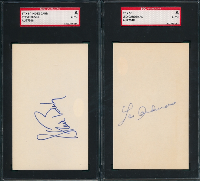 Busby & Cardenas Lot of (2) Autographed Index Card SGC Authentic