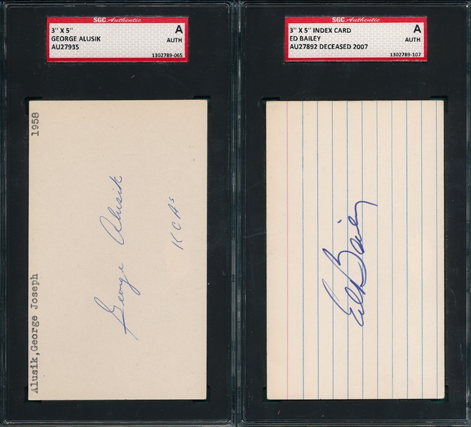 Alusik & Bailey Lot of (2) Autographed Index Card SGC Authentic