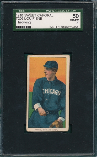 1909-1911 T206 Fiene, Throwing, Sweet Caporal Cigarettes SGC 50