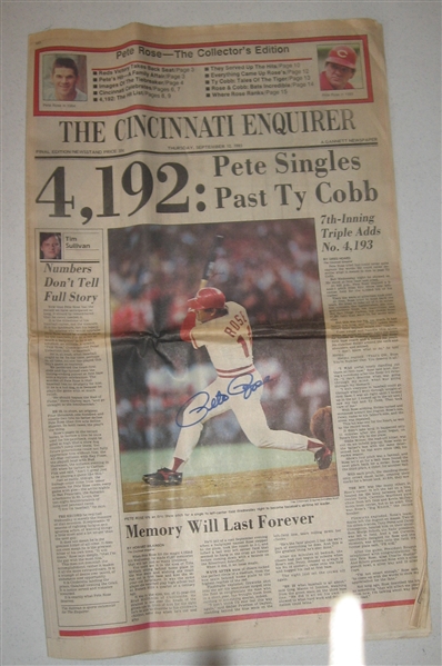 Pete Rose Autographed Newspaper Sept 12, 1985 *4192 Day* #Autographed*