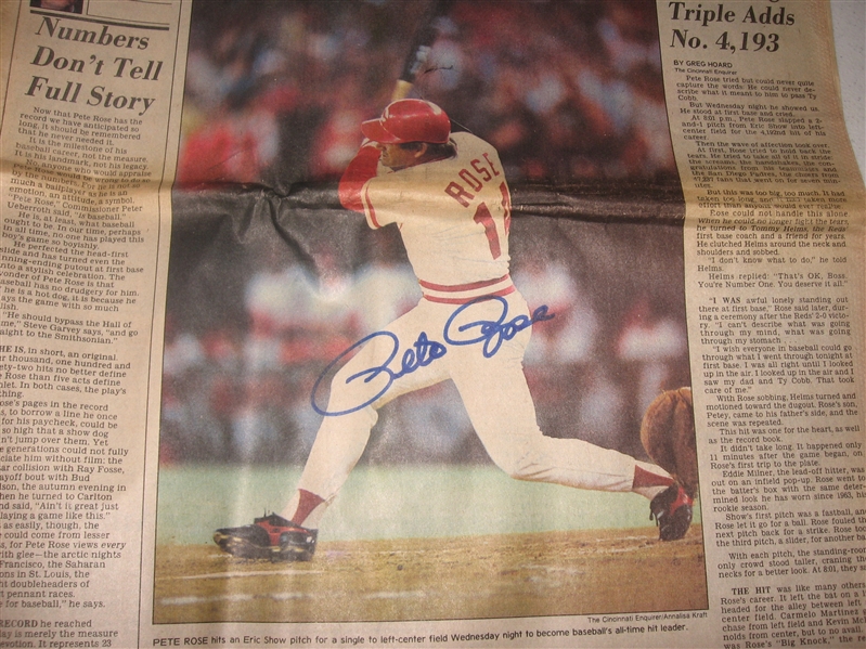 Pete Rose Autographed Newspaper Sept 12, 1985 *4192 Day* #Autographed*