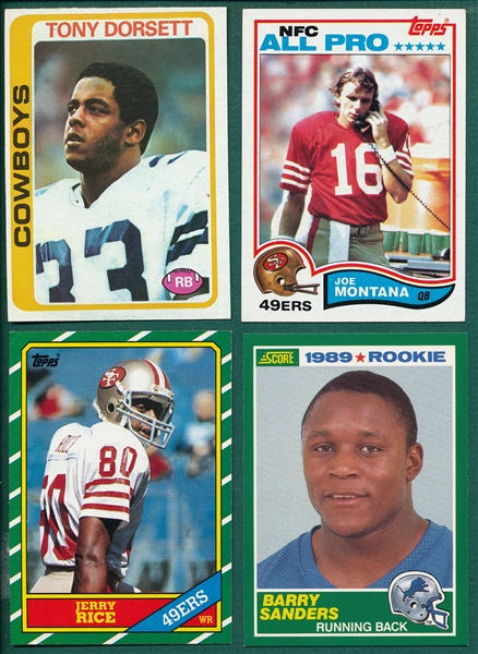 1978-89 Lot of (4) Football Rookies W/ Dorsett, Montana, Sanders & Rice