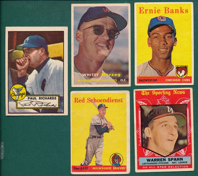 1952-58 Topps Lot of (5) W/ Banks