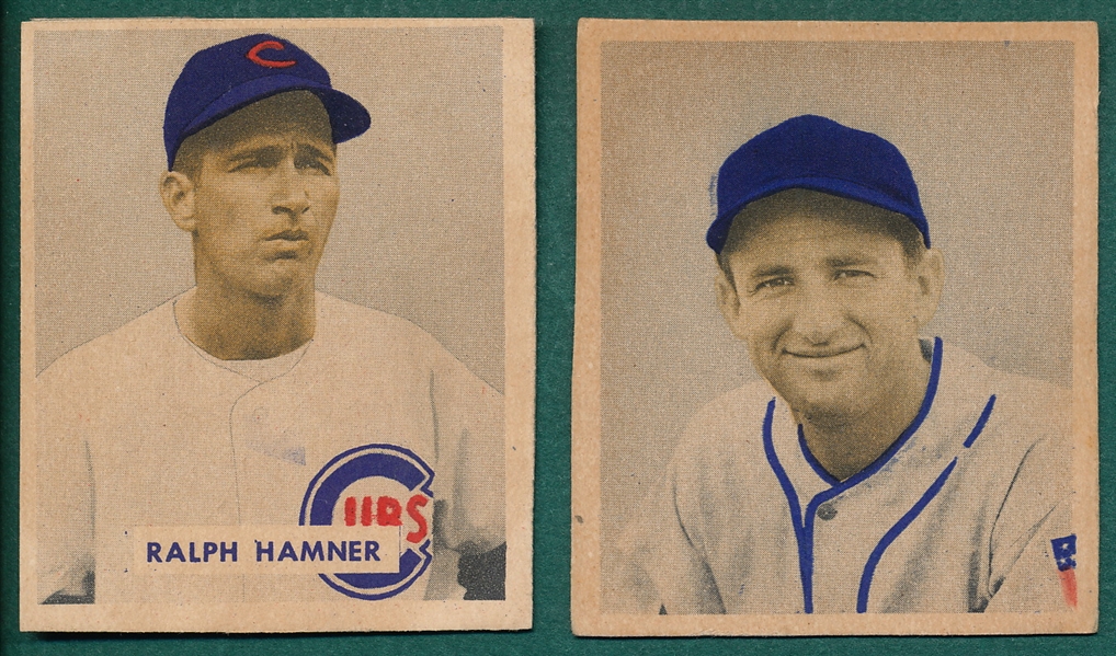 1949 Bowman #94 Vernon & #212 Hamner, (2) Card Lot *Gray Background Variation*