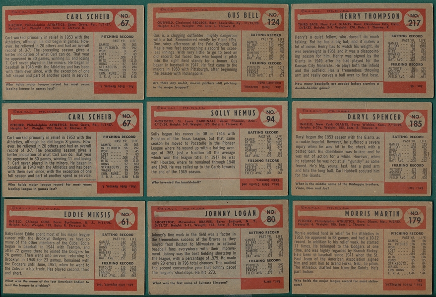 1954 Bowman (17) Card Lot of Variations