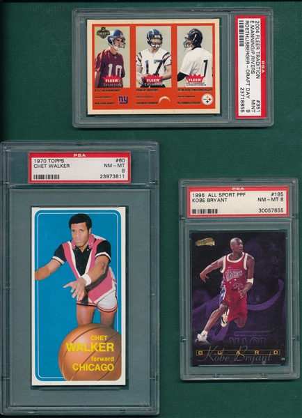 1969-2004 BSKT/FB Lot of (6) W/ Kobe Bryant, Rookie PSA