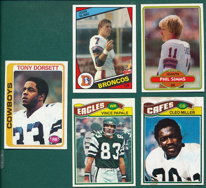 1977-84 Topps FB Lot of (5) W/ Dorsett & Elway, Rookies