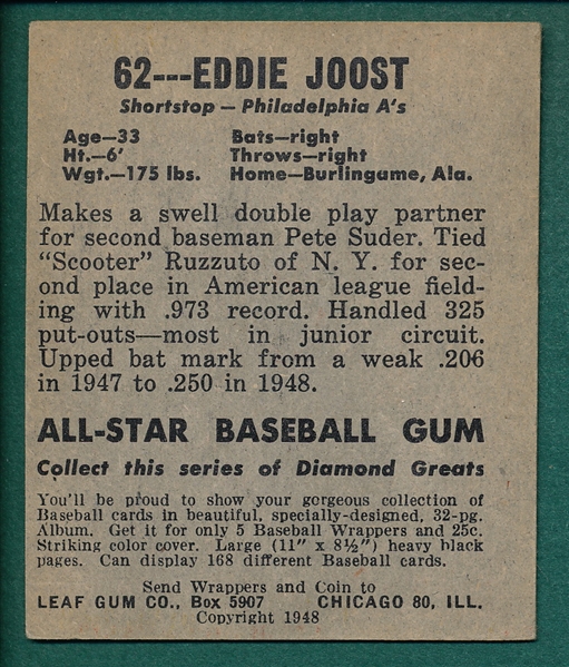 1948-49 Leaf #62 Eddie Joost *SP*