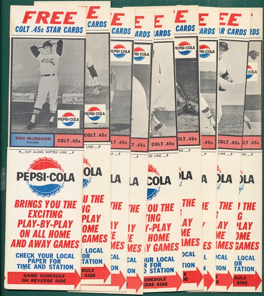 1963 Pepsi Cola Schedule Card Colt 45s, Partial Set (11/16) W/ Staub