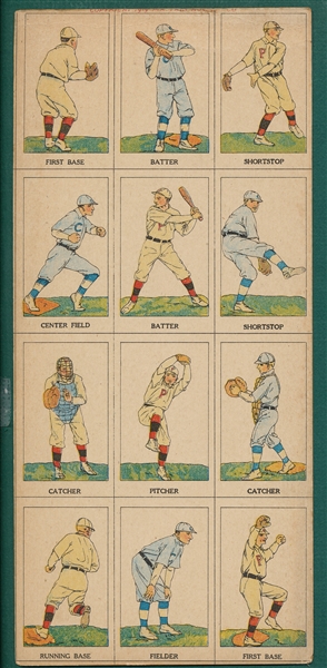 1919 W552 Mayfair Novelty Baseball Uncut Strip Card Sheet