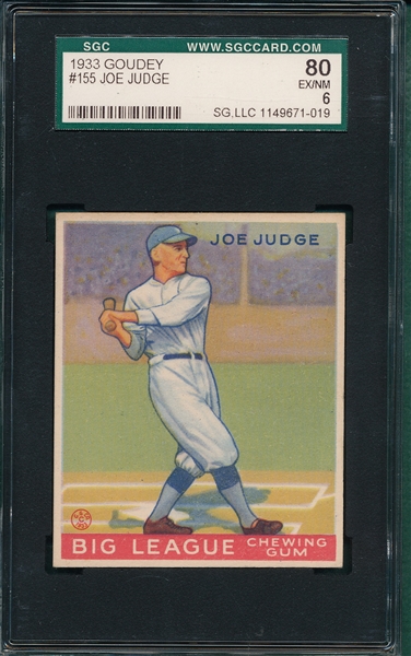 1933 Goudey #155 Joe Judge SGC 80