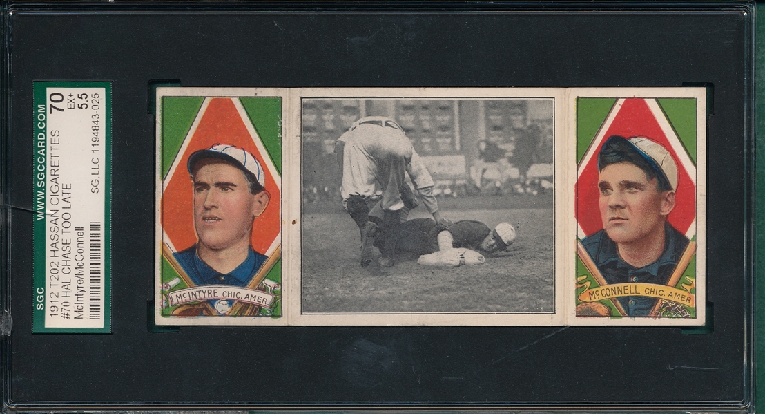 1912 T202 Hal Chase Too Late, McIntyre/McConnell, Hassan Cigarettes SGC 70